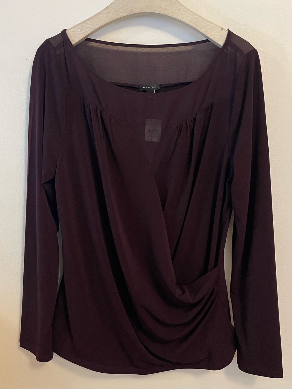 Ann Taylor Top Blouse Faux Wrap Large NWT Eggplant Purple